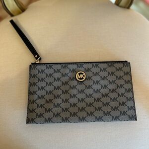 Michael Kors Black and Gray Monogram Wristlet Clutch